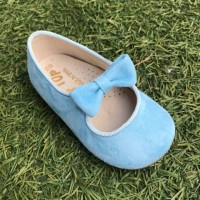 TI359 Blue Suede Dolly Shoe with Bow
